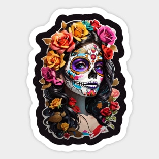 Sugar Skull girl, Dia de los Muertos Sticker